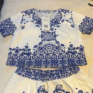 Zaful Blue and White Women Shorts Set